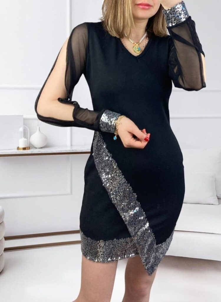Sequined Bodycon Mini Dress With V-Neck