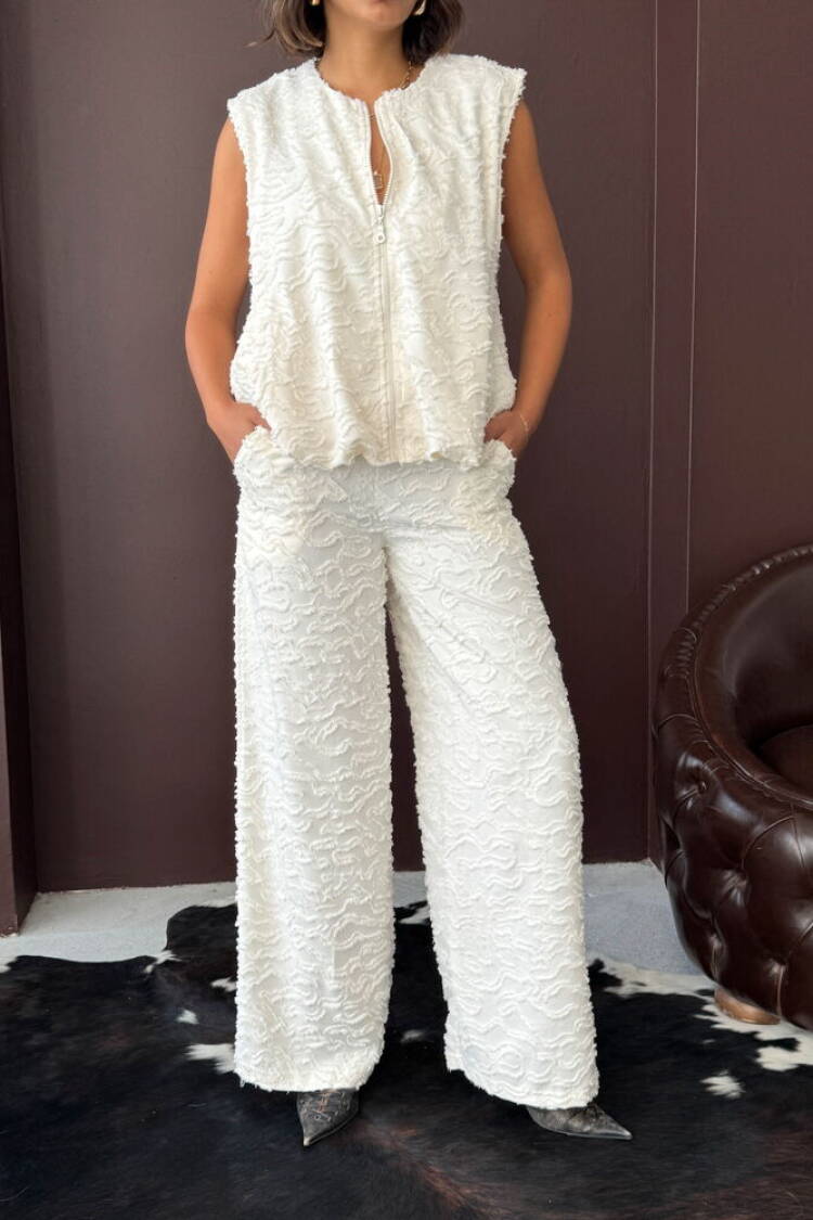 White Palazzo Pants With Wide Leg And Mid Waist