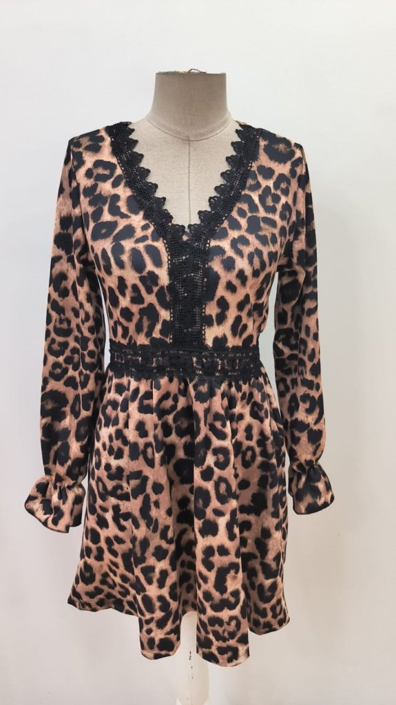Brown Animal Print A-Line Mini Dress