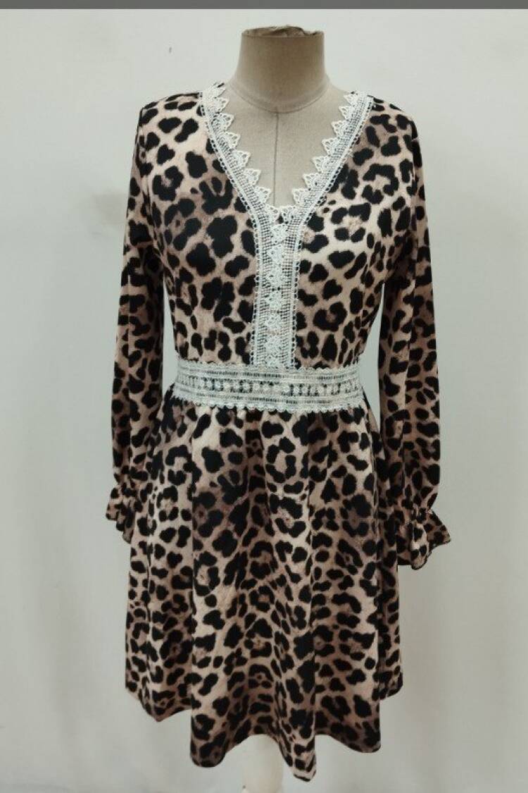 Brown Animal Print A-Line Mini Dress