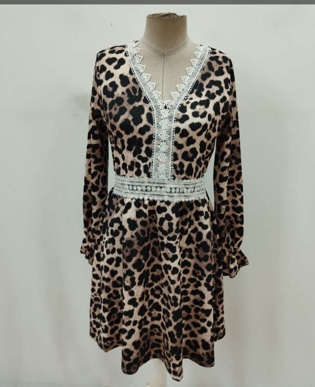 Brown Animal Print A-Line Mini Dress