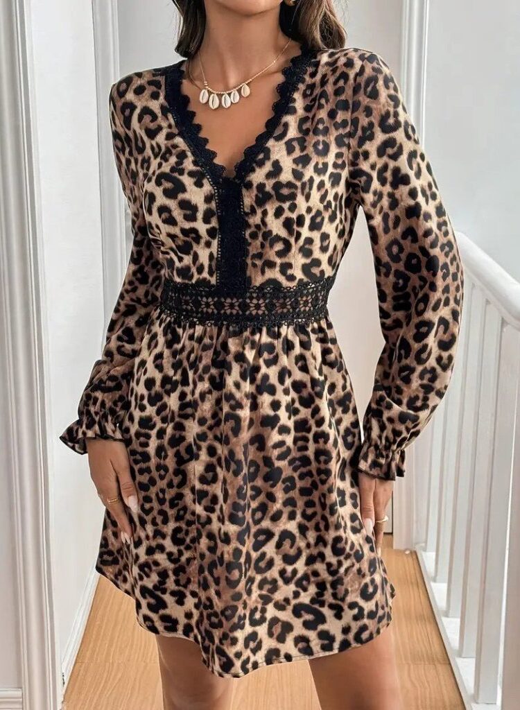 Brown Animal Print A-Line Mini Dress