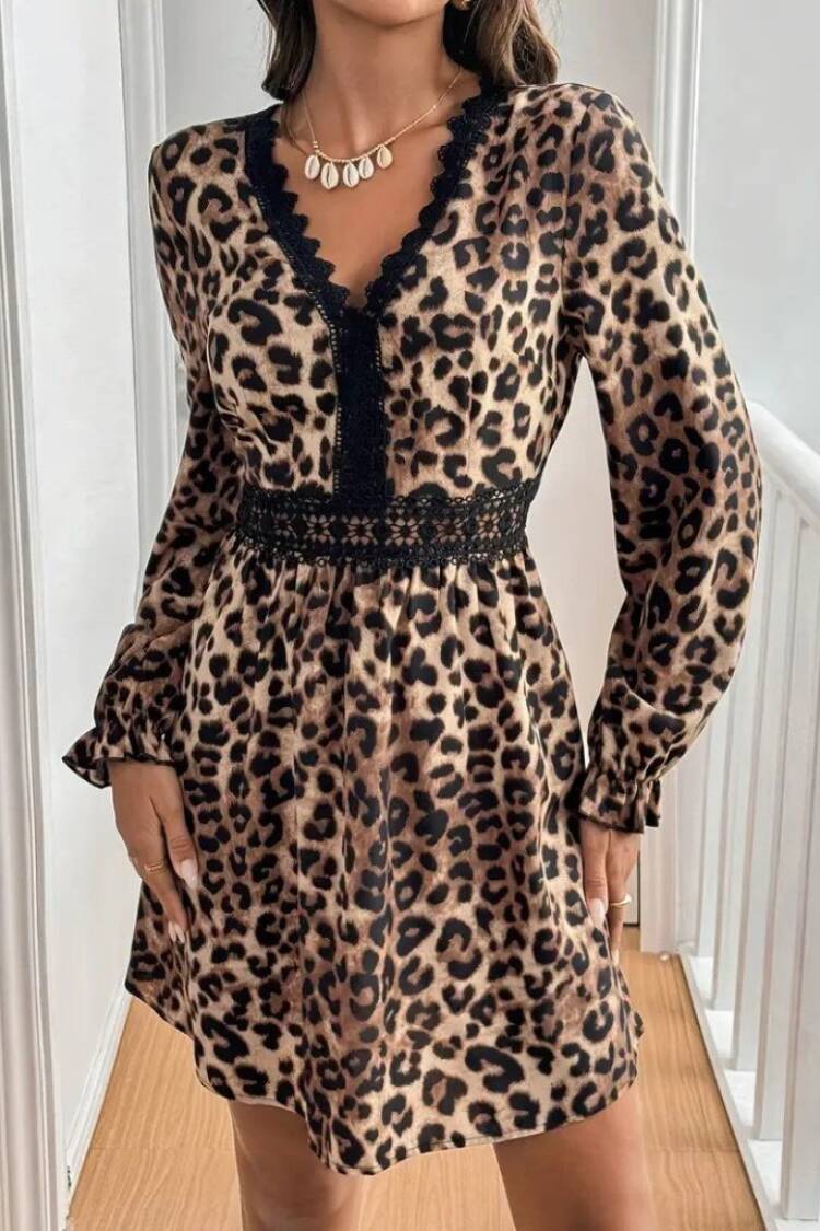 Brown Animal Print A-Line Mini Dress