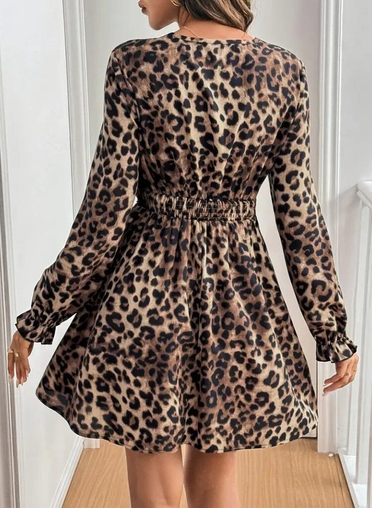 Brown Animal Print A-Line Mini Dress