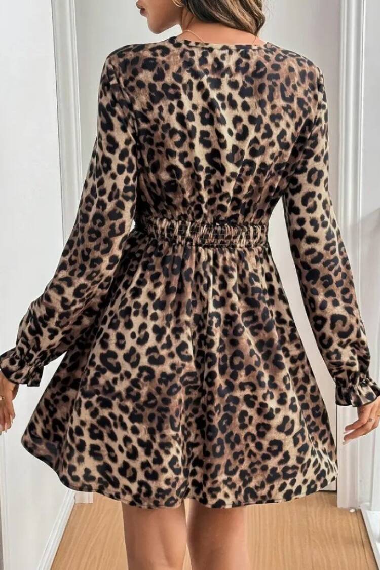 Brown Animal Print A-Line Mini Dress