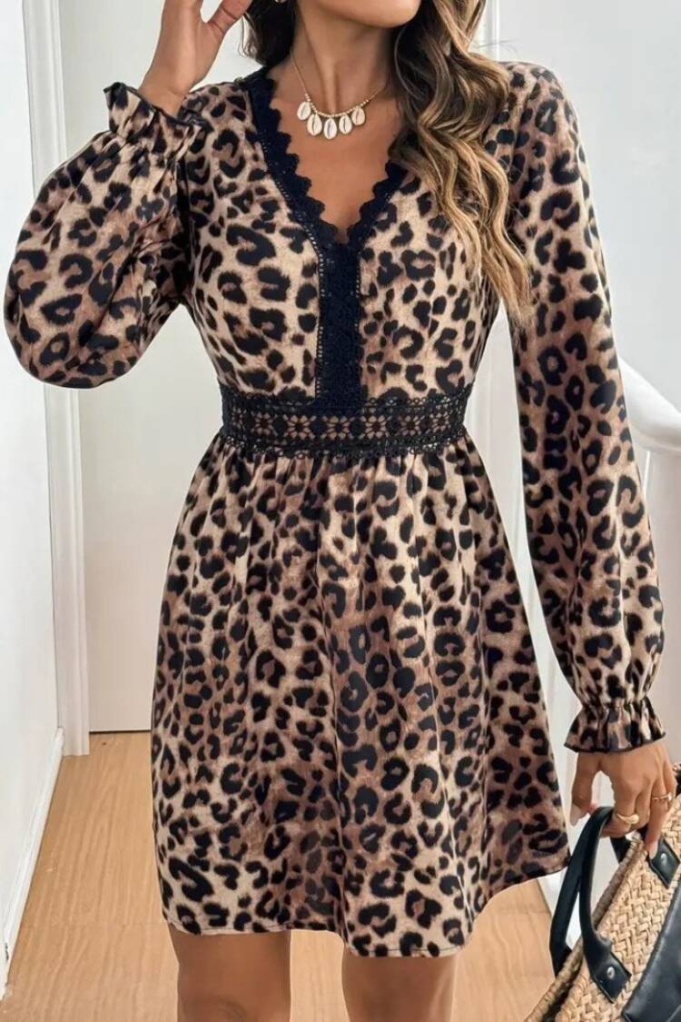 Brown Animal Print A-Line Mini Dress