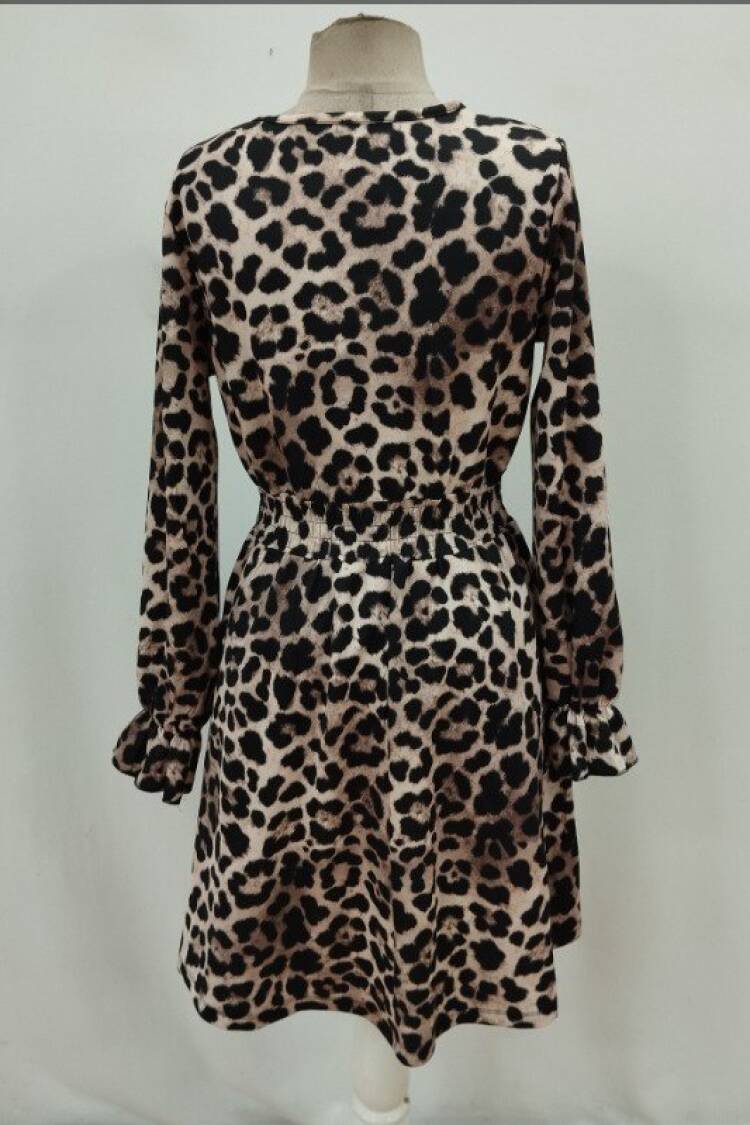 Brown Animal Print A-Line Mini Dress