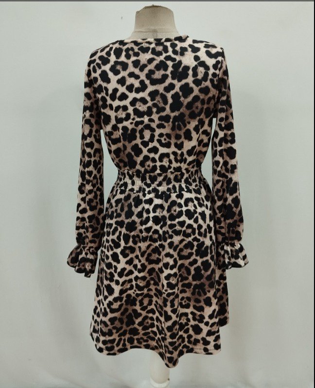 Brown Animal Print A-Line Mini Dress