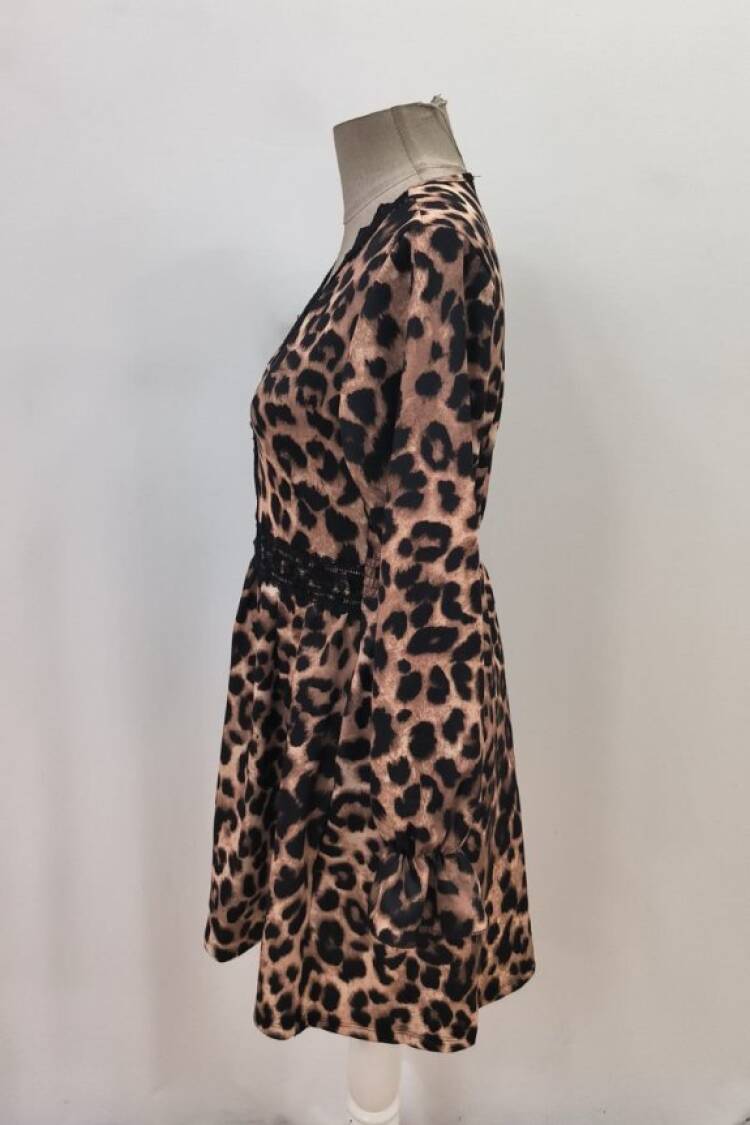 Brown Animal Print A-Line Mini Dress
