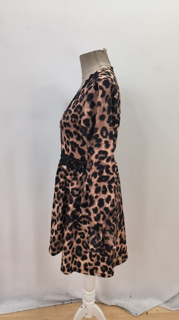 Brown Animal Print A-Line Mini Dress