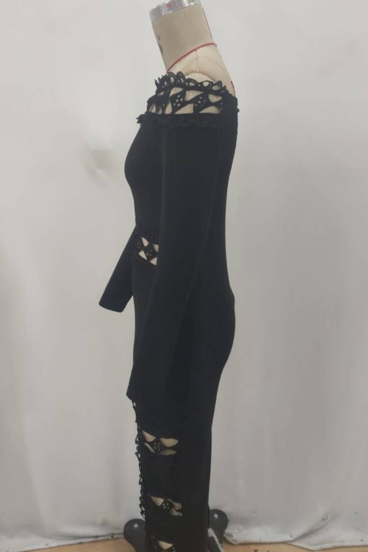 Black Bodycon Dress With Off Shoulder Neck - Elegant Midi