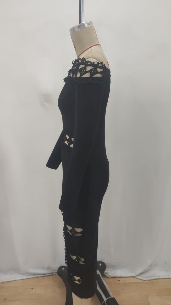 Black Bodycon Dress With Off Shoulder Neck - Elegant Midi