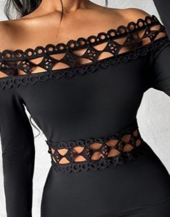 Black Bodycon Dress With Off Shoulder Neck - Elegant Midi