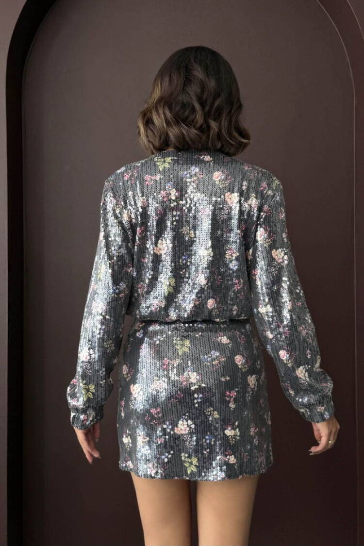Silver Glam Zip Up Long Sleeve Shirt