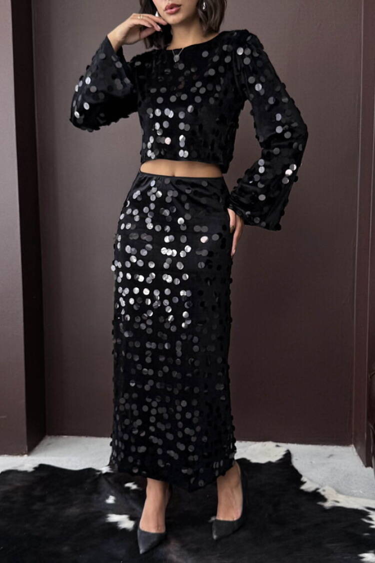 Glam Elegant Formal Polka Dot Pencil Maxi Skirt