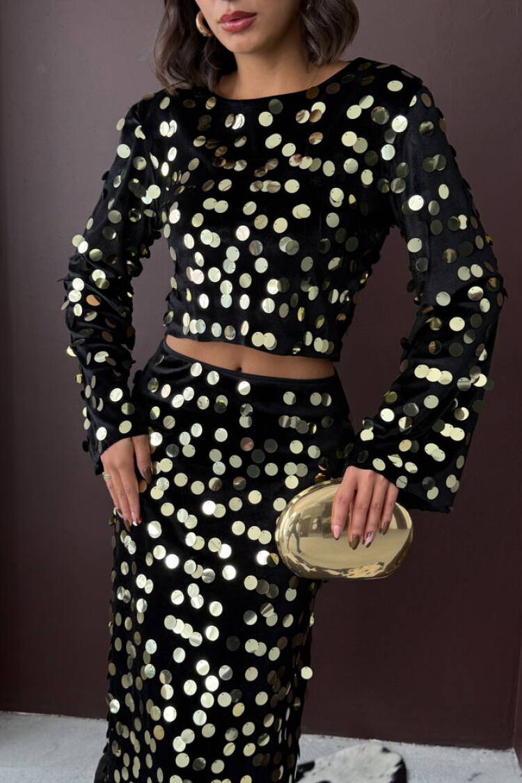 Sequined Glam Slim Fit Crop Blouse