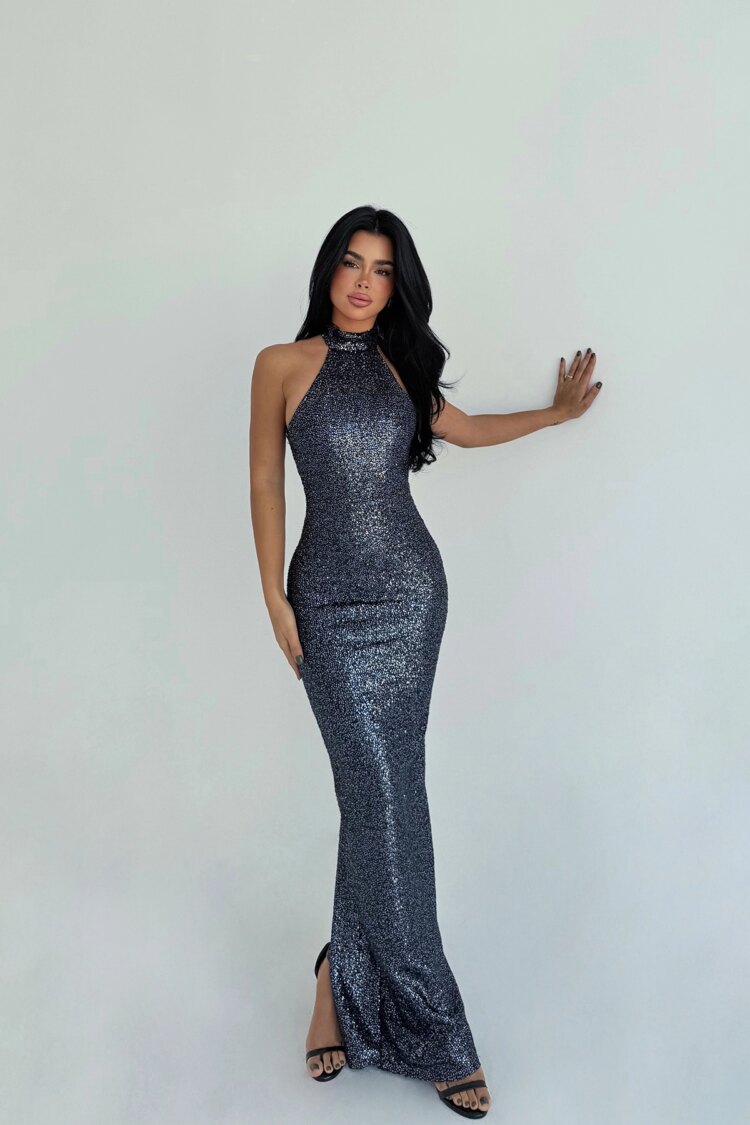 Silver Sequined Bodycon Floor Length Dress - Brand: EYYO ATELIER - Women & Kids, Baby Clothes Wholesale - Globality Store