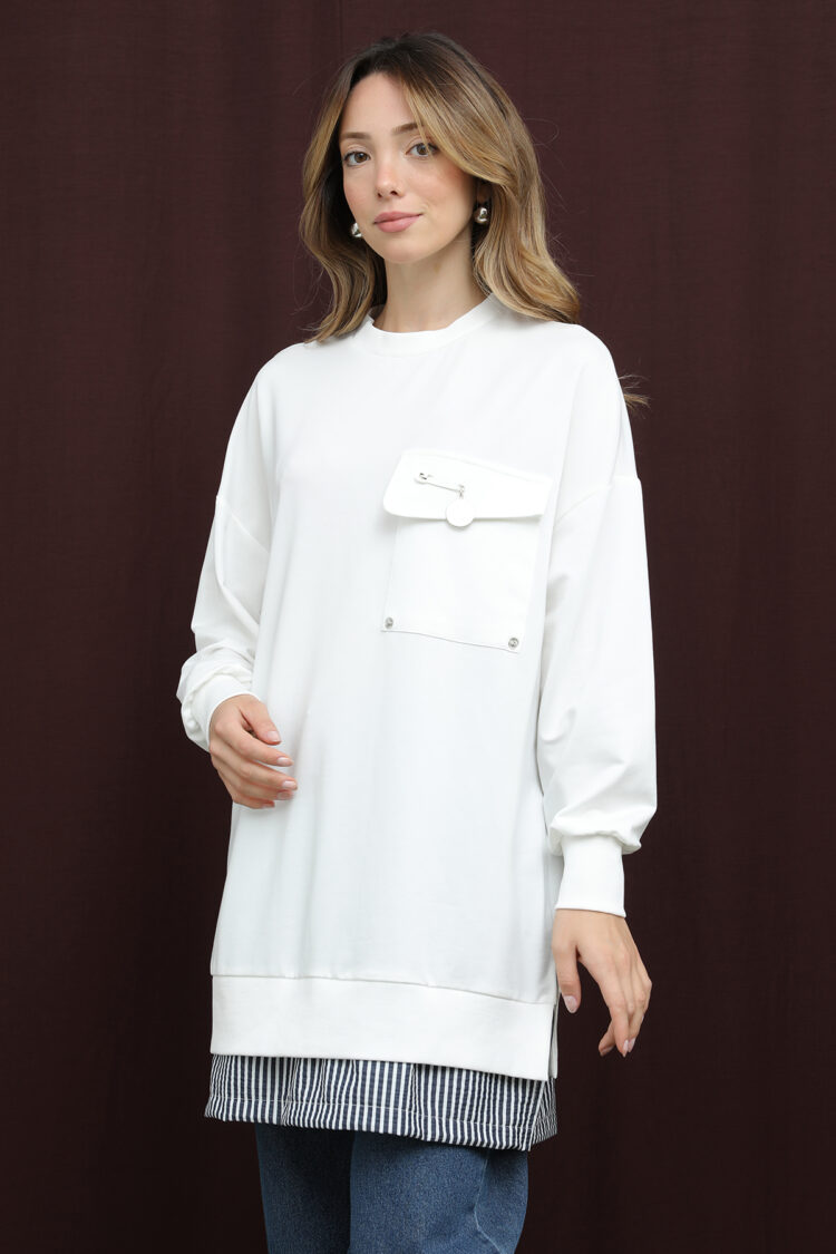 White Casual Oversized Tunic With Crew Neck - Brand: Puane - Women & Kids, Baby Clothes Wholesale - Globality Store
