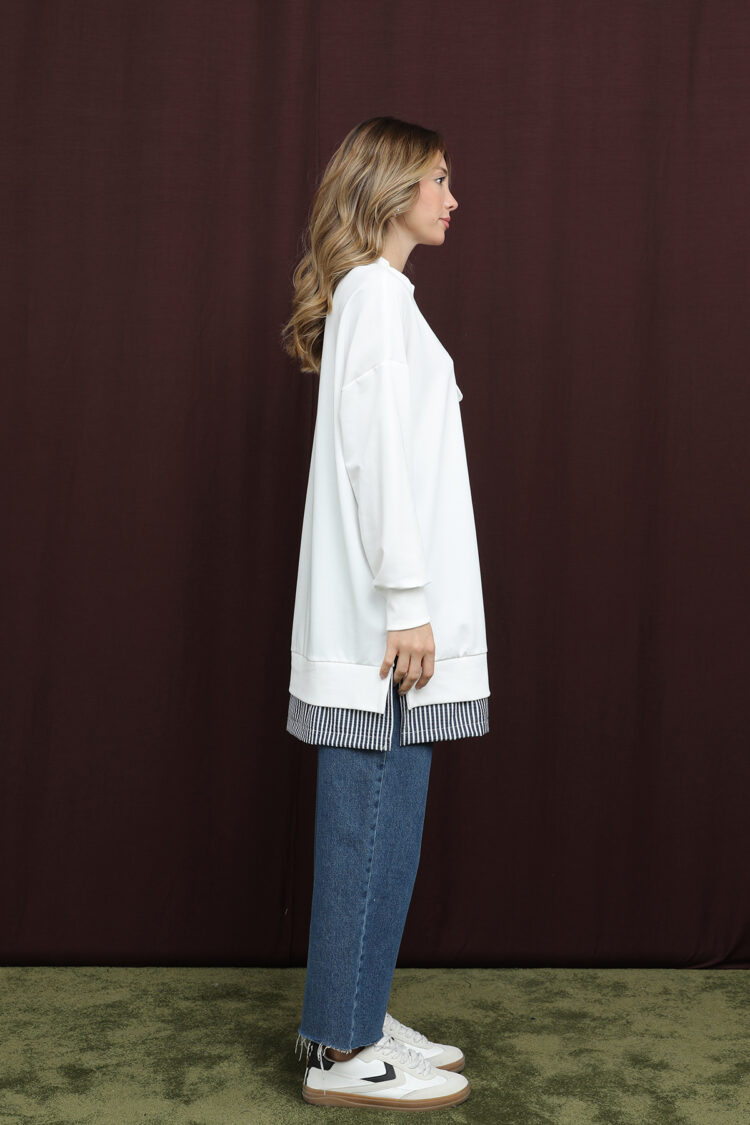White Casual Oversized Tunic With Crew Neck