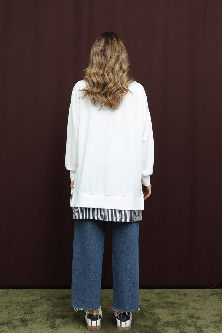 White Casual Oversized Tunic With Crew Neck