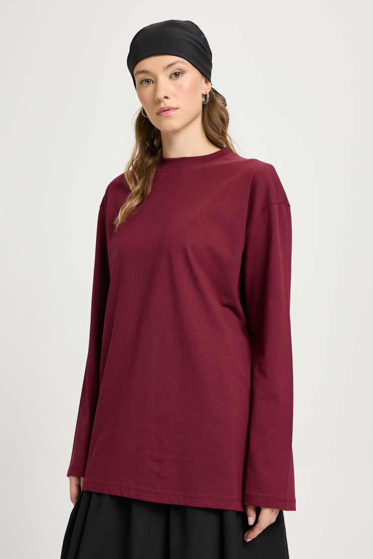 Claret Red Tshirt Oversized Long Sleeve Round Neck - Brand: First Angels - Women & Kids, Baby Clothes Wholesale - Globality Store