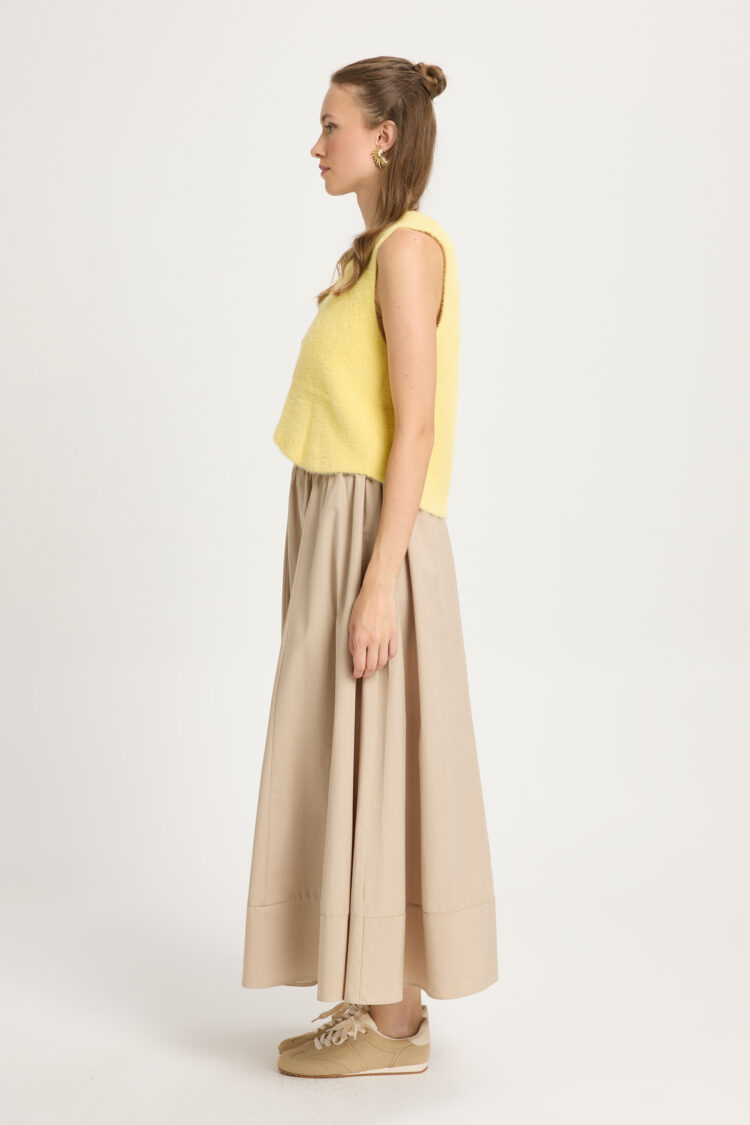 Beige High Waist Flared Maxi Skirt