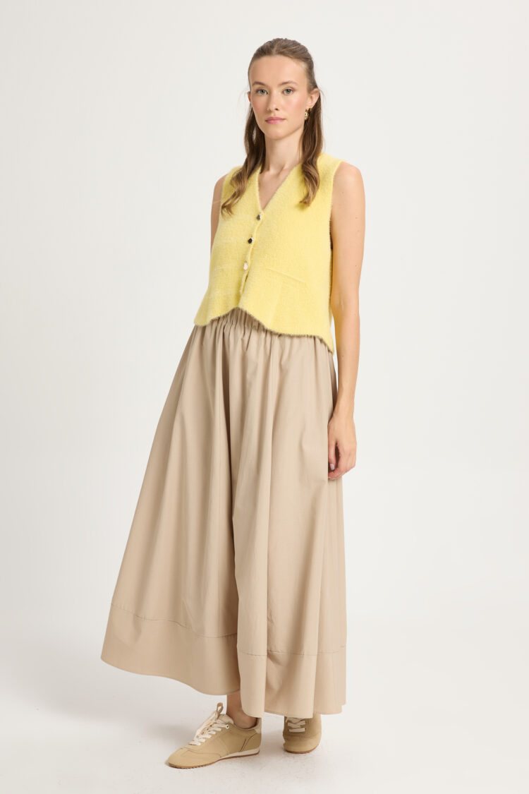 Beige High Waist Flared Maxi Skirt