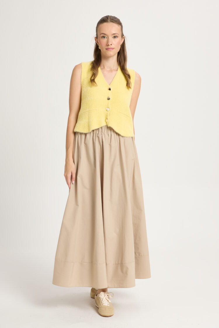 Beige High Waist Flared Maxi Skirt