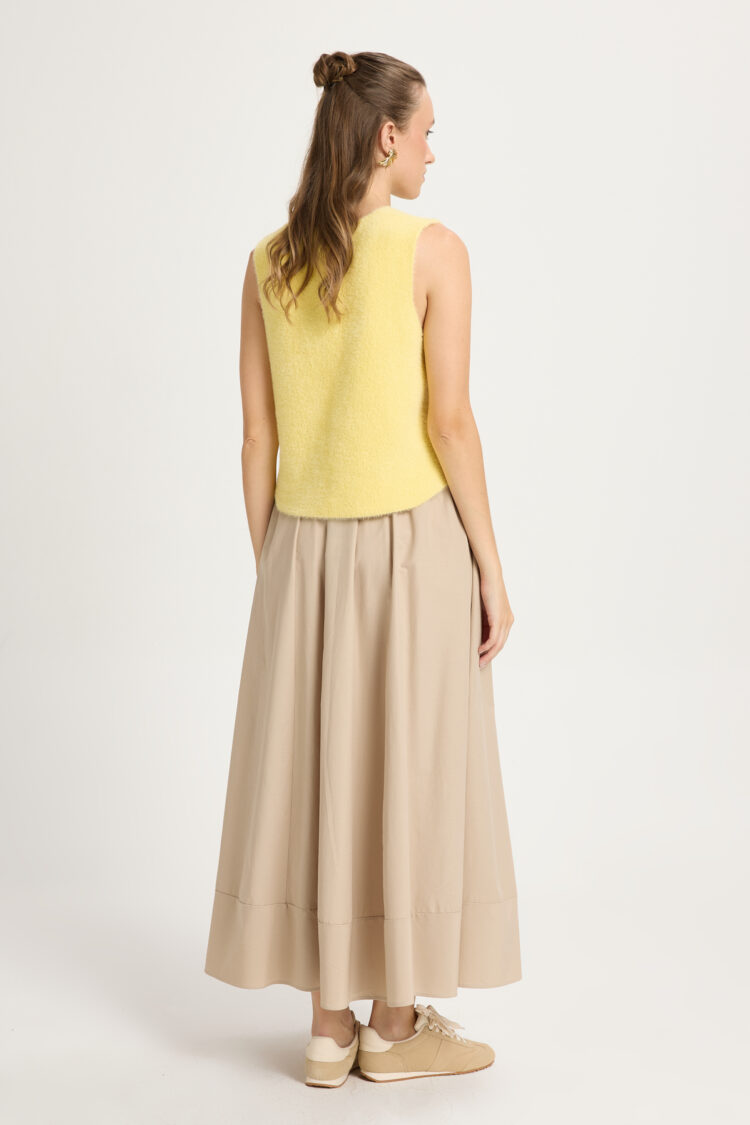 Beige High Waist Flared Maxi Skirt