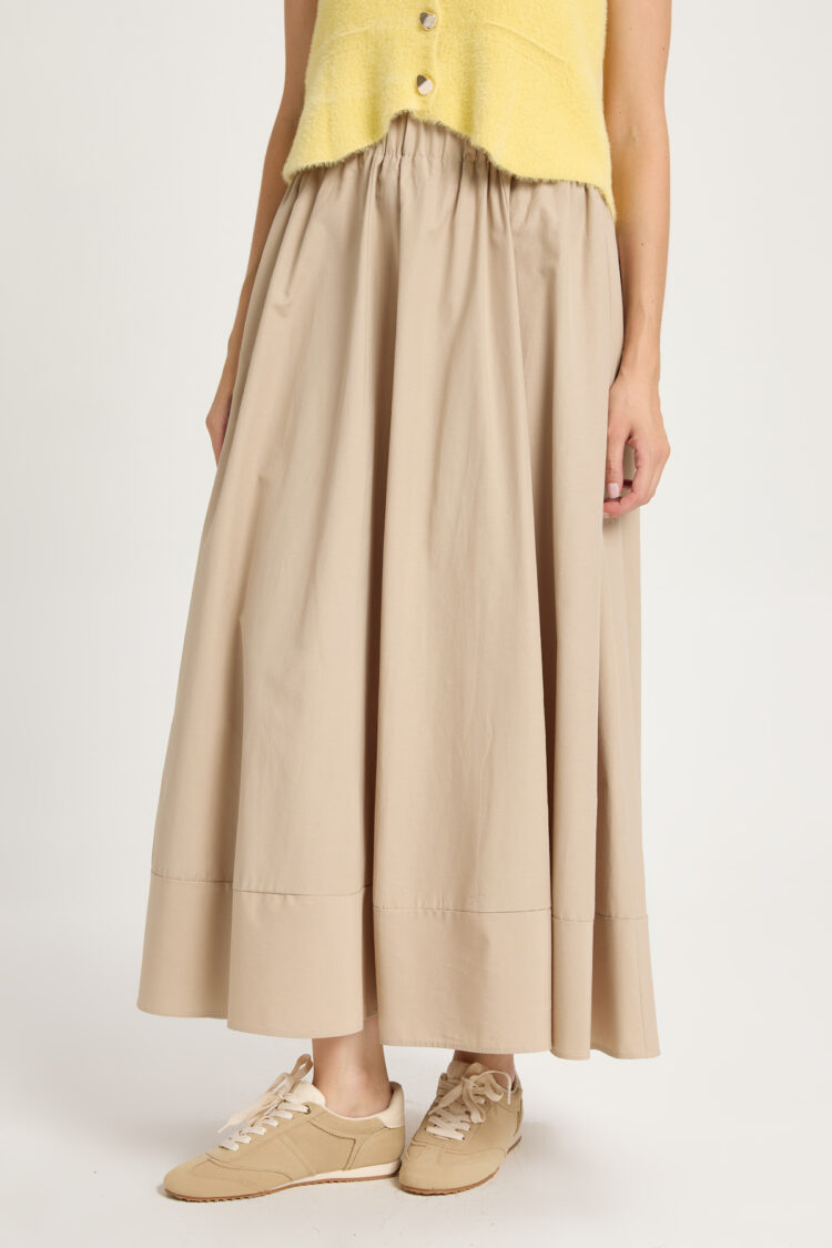 Beige High Waist Flared Maxi Skirt