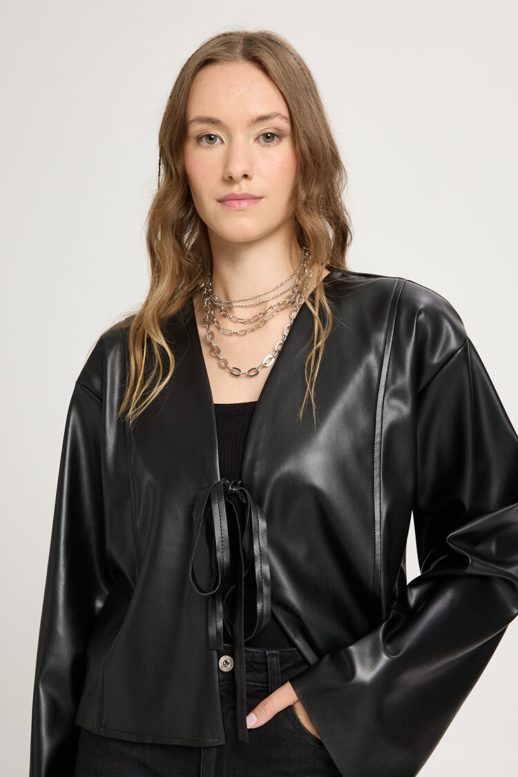 Wrapover Jacket With V-Neck Collar