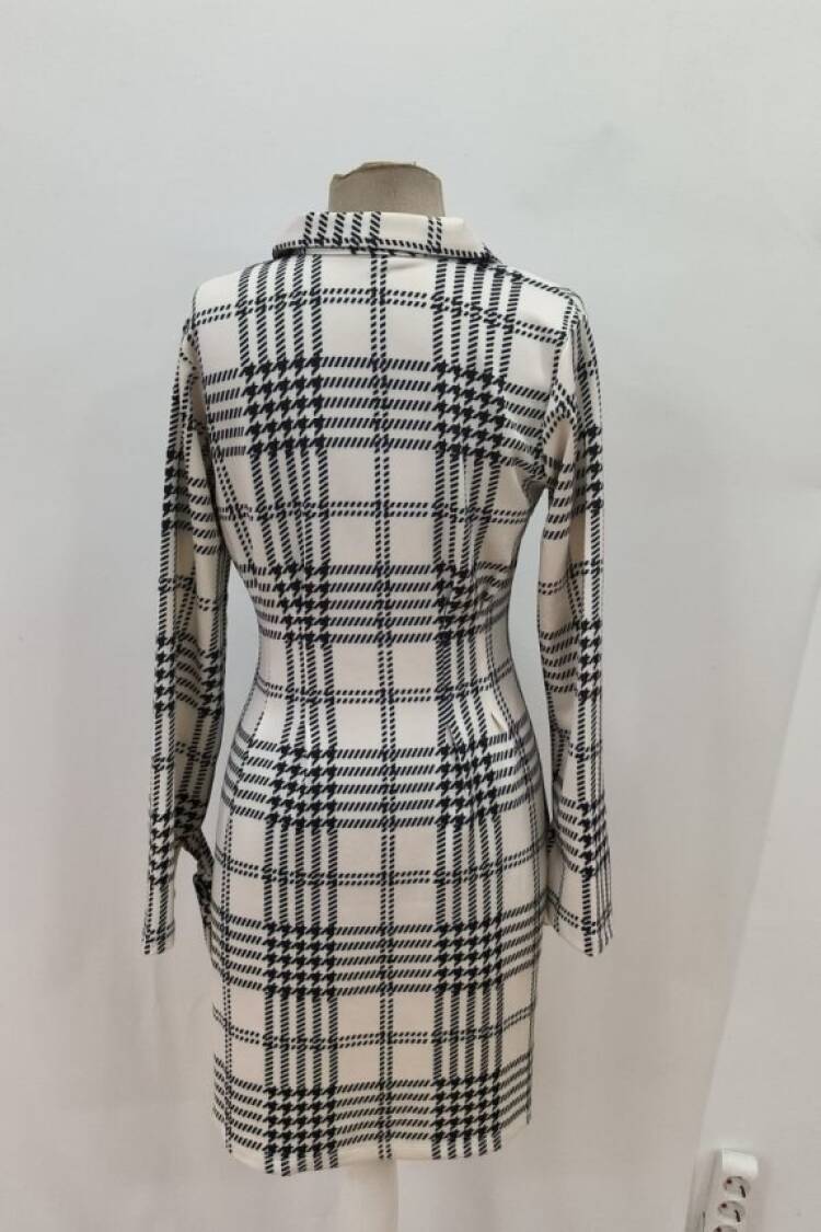 Black Checkered Shirt Dress Mini Long Sleeve