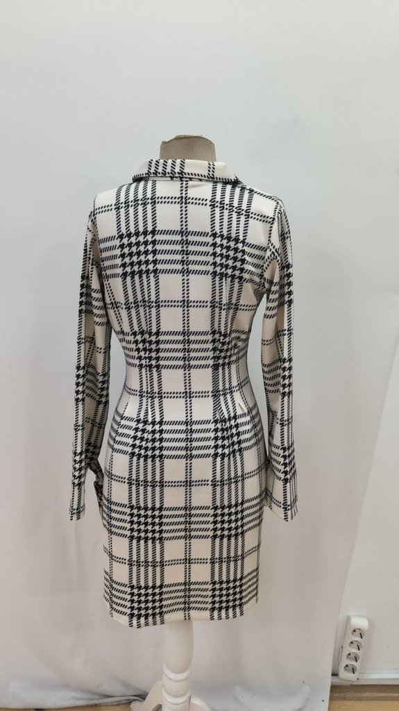 Black Checkered Shirt Dress Mini Long Sleeve