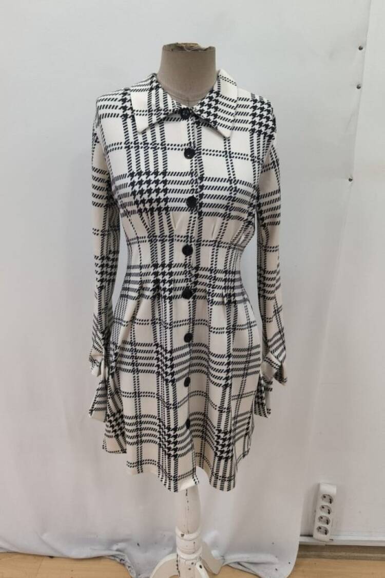 Black Checkered Shirt Dress Mini Long Sleeve