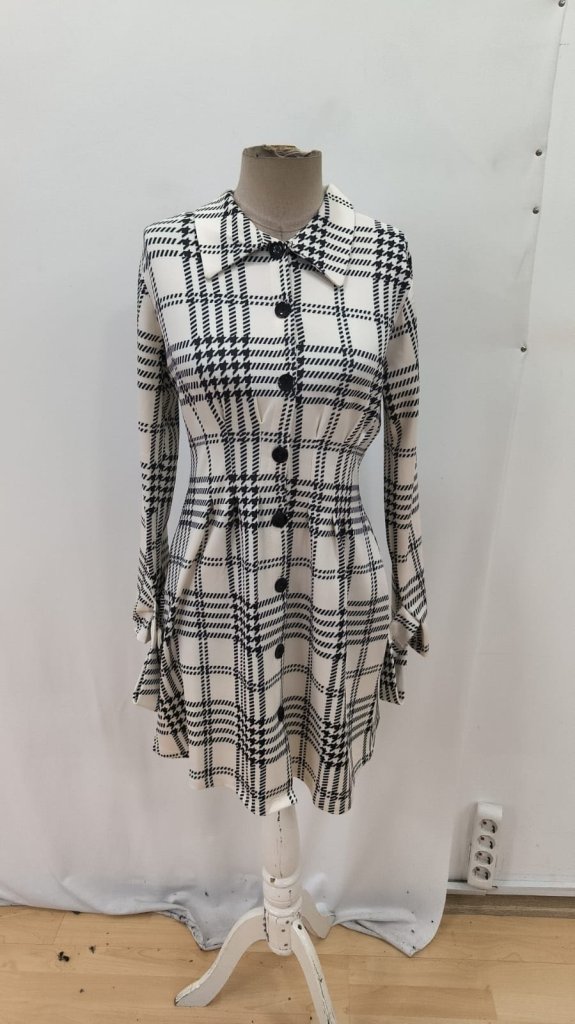 Black Checkered Shirt Dress Mini Long Sleeve