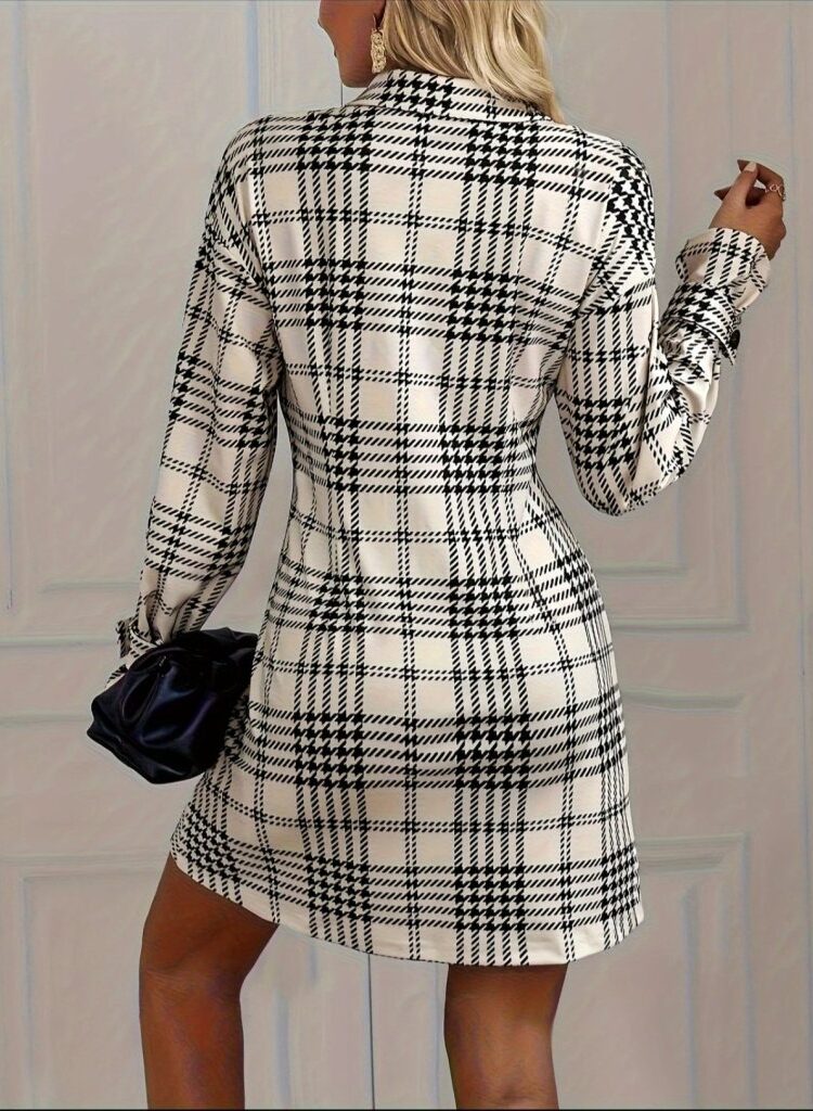 Black Checkered Shirt Dress Mini Long Sleeve