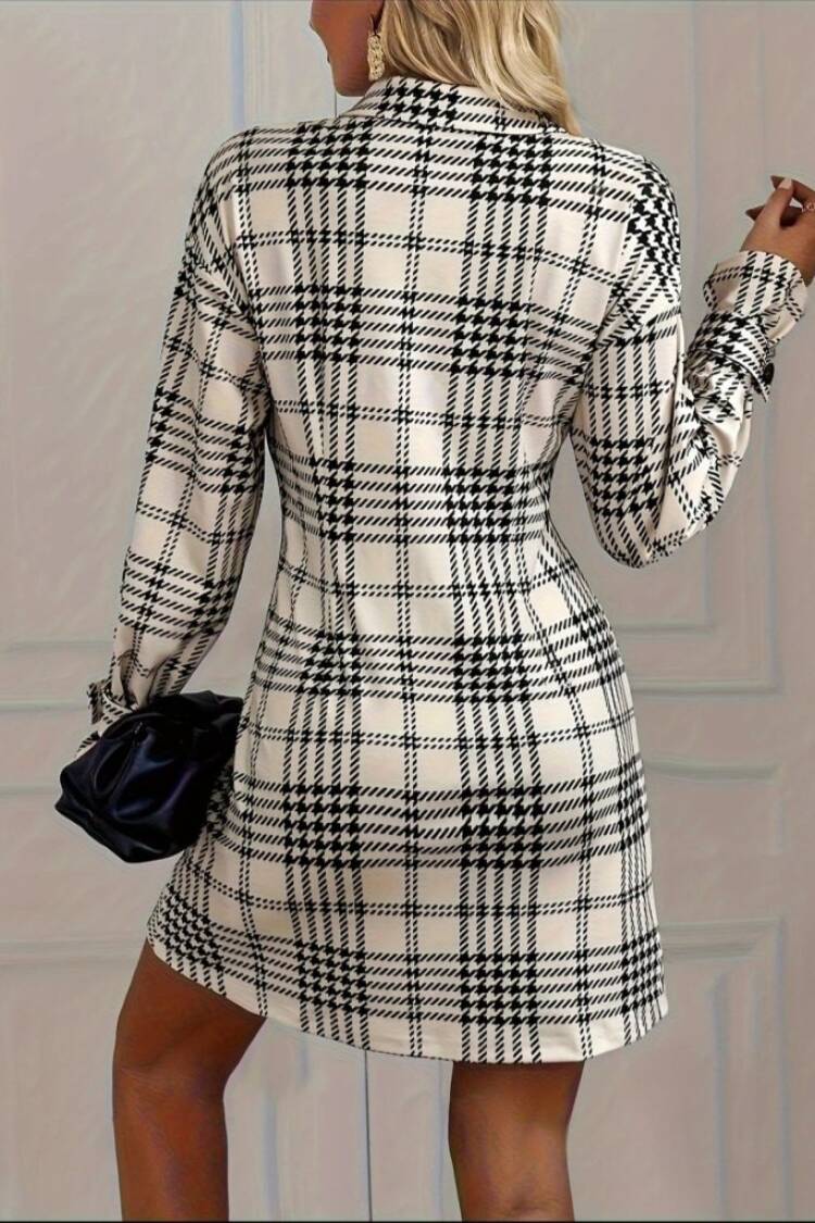 Black Checkered Shirt Dress Mini Long Sleeve