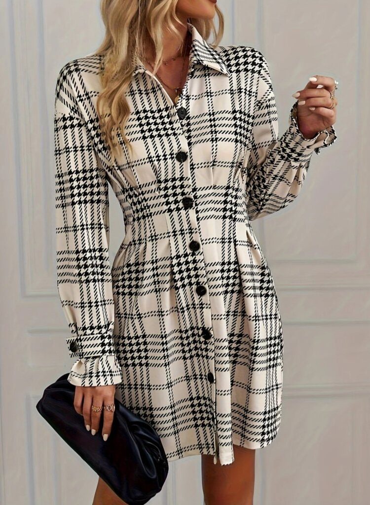 Black Checkered Shirt Dress Mini Long Sleeve - Brand: Janes - Women & Kids, Baby Clothes Wholesale - Globality Store