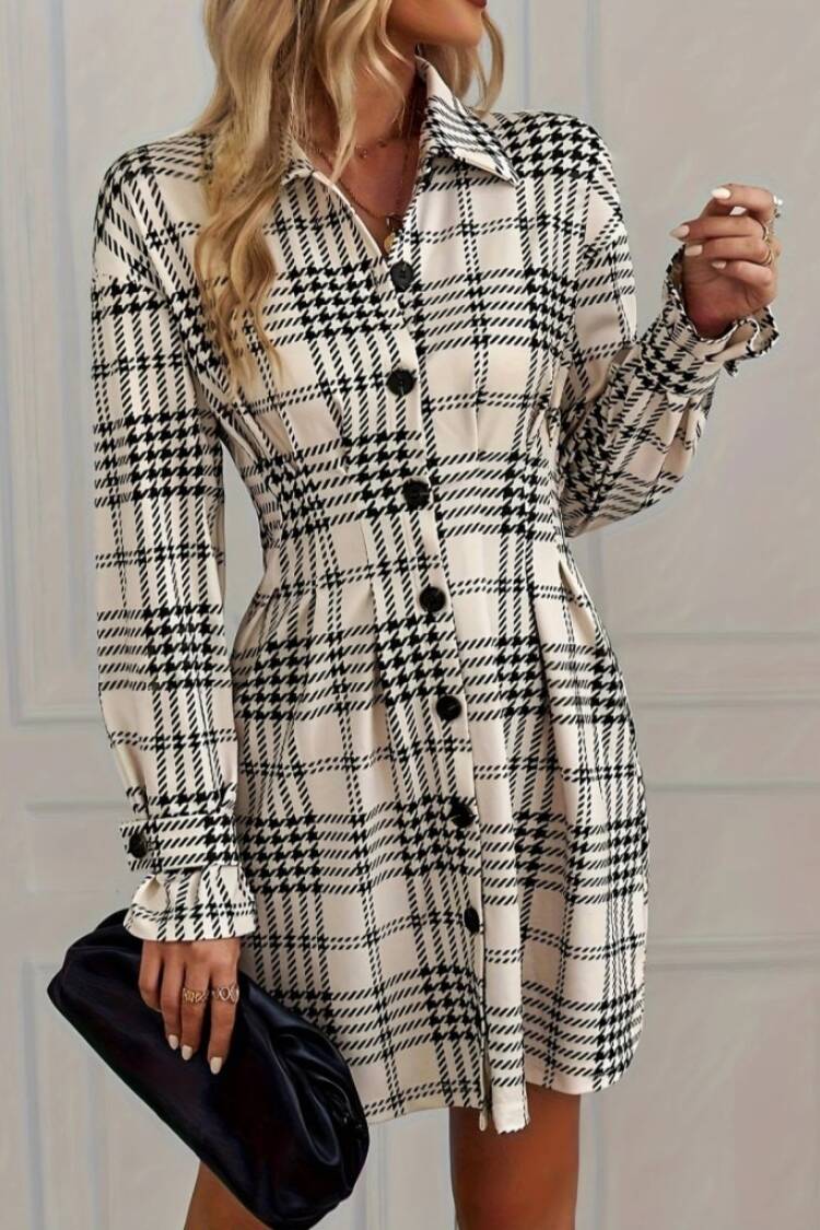 Black Checkered Shirt Dress Mini Long Sleeve - Brand: Janes - Women & Kids, Baby Clothes Wholesale - Globality Store