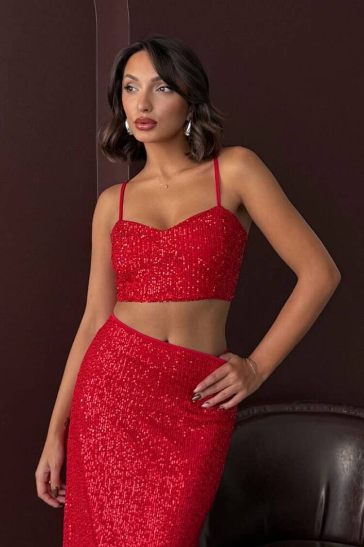Sequined Fitted Crop Blouse With Sweetheart Neck - Brand: Topshow - Women & Kids, Baby Clothes Wholesale - Globality Store