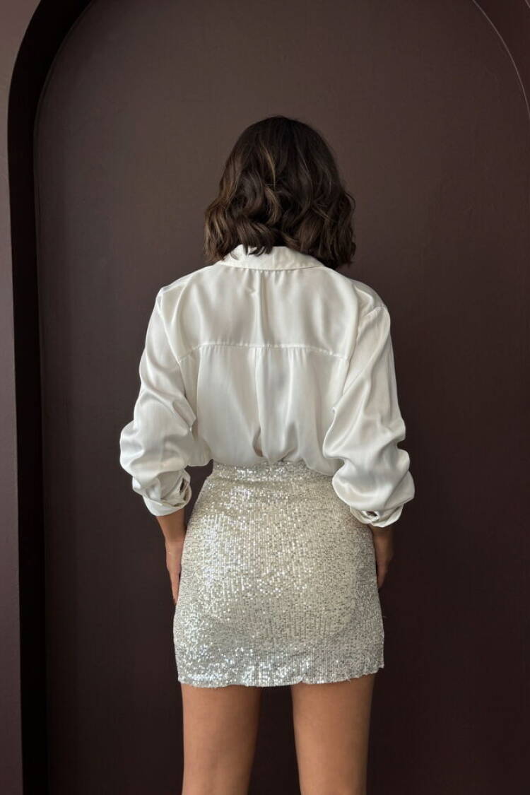 Silver Bodycon Mini Skirt High Waist Zip Up