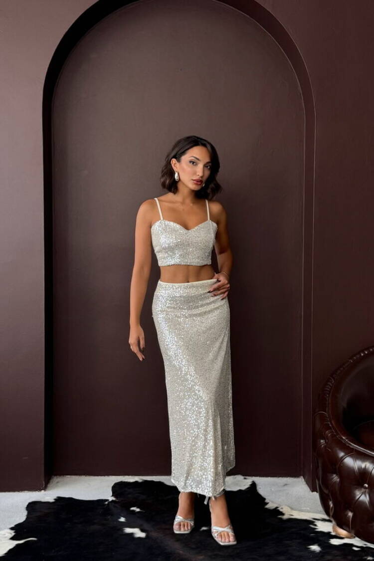 Silver Glam Slip Maxi Skirt