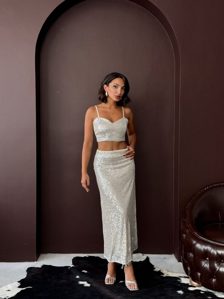 Silver Glam Slip Maxi Skirt