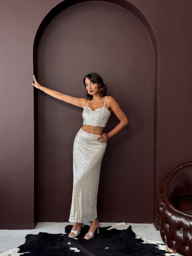 Silver Glam Slip Maxi Skirt