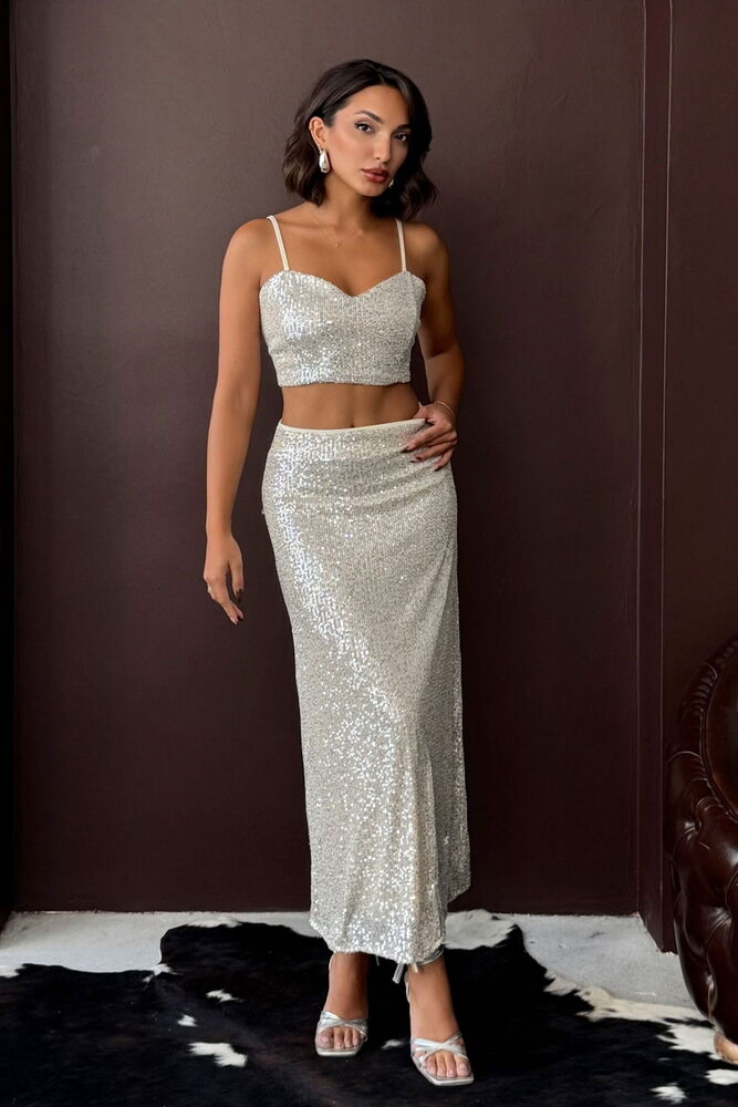 Silver Glam Slip Maxi Skirt - Brand: Topshow - Women & Kids, Baby Clothes Wholesale - Globality Store