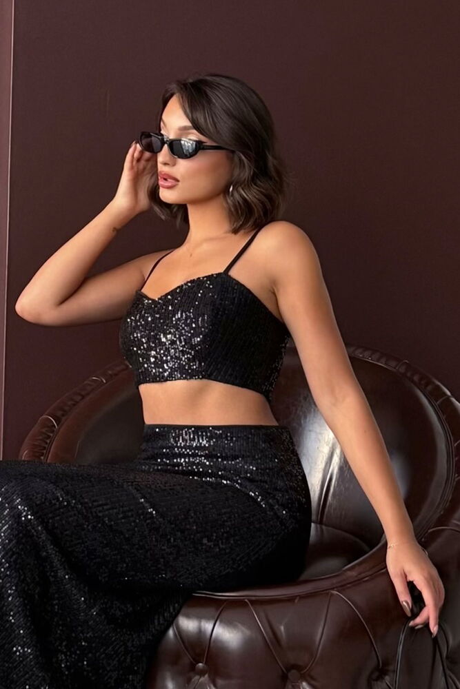 Sequined Sweetheart Neck Crop Blouse - Brand: Topshow - Women & Kids, Baby Clothes Wholesale - Globality Store