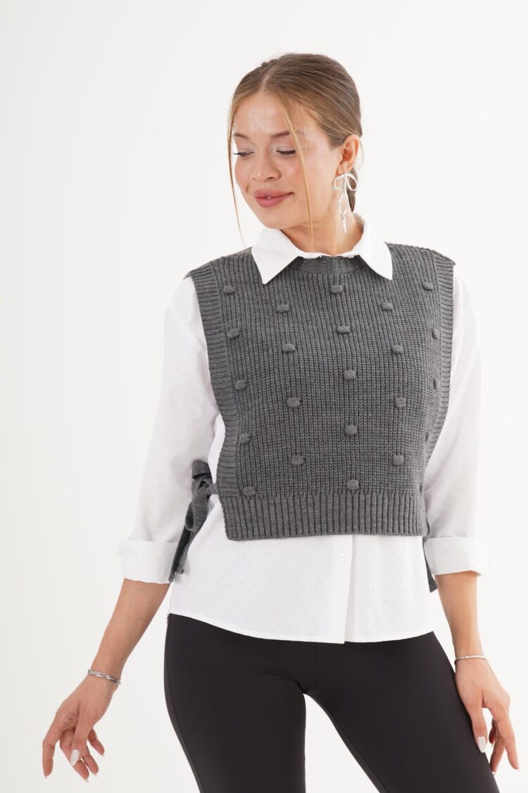 Grey Crop Tie Closure Vest - Brand: Lustrin - Women & Kids, Baby Clothes Wholesale - Globality Store