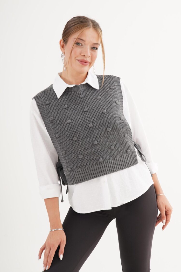 Grey Crop Tie Closure Vest