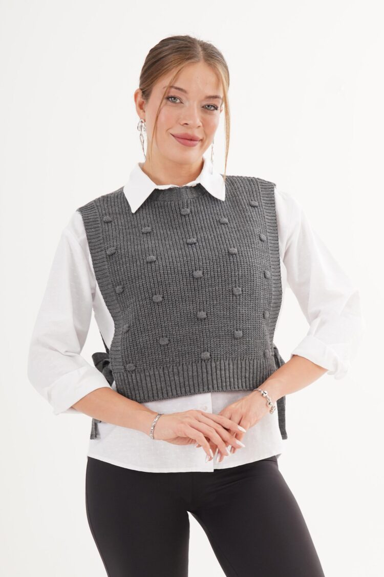 Grey Crop Tie Closure Vest
