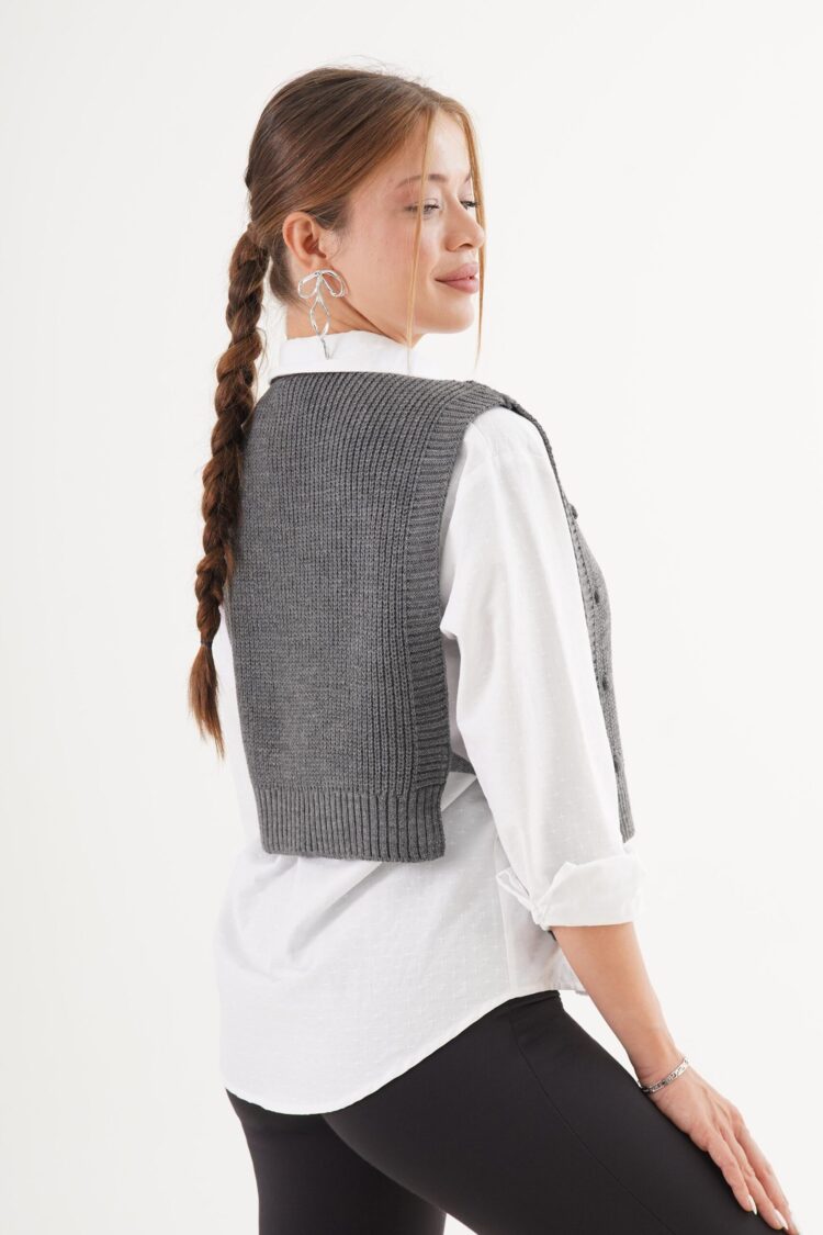 Grey Crop Tie Closure Vest